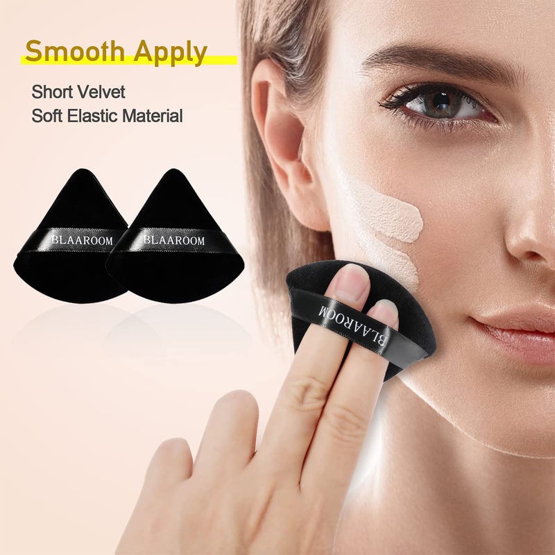 BLAAROOM 12 Pieces Powder Puff Face Makeup Puff, Velour Triangle Powder Puffs for Loose Powder Soft Cosmetic Foundation Sponges Wedge Shape Beauty Makeup Tools - Black - Image 2